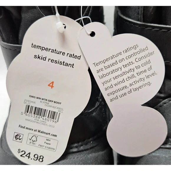 Wonder Nation Big Girls Black Winter Boots Temp Rating -5F Degrees Size 4 NWT - Picture 7 of 14